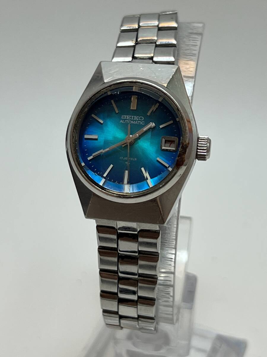 動作 SEIKO セイコー AUTOMATIC 2205-0670 17石 ブルーダイヤル カットガラス 機械式自動巻 レディース 腕時計拍卖