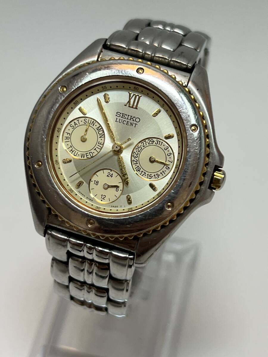 動作未確認 SEIKO セイコー ルーセント ラウンド コンビ デイデイト 5Y89-0A30 クォーツ メンズ 腕時計拍卖