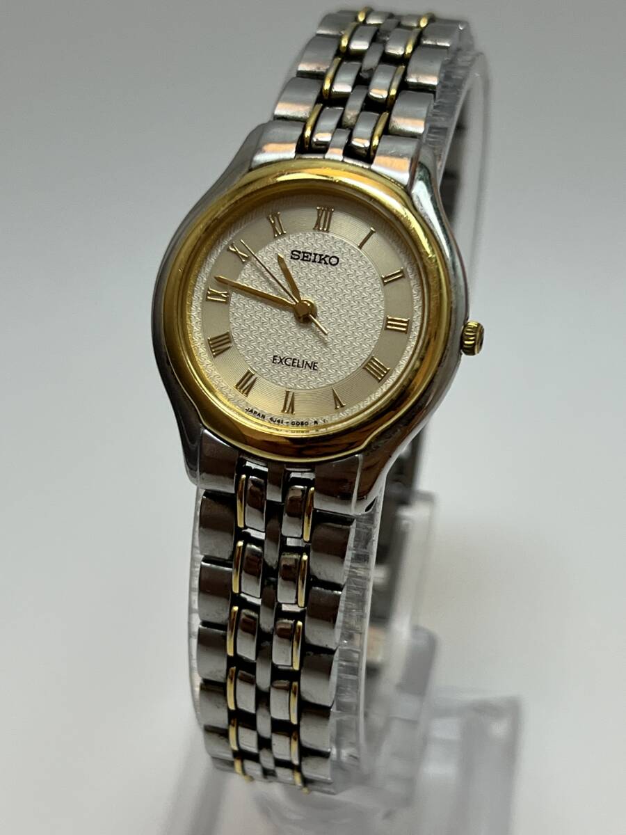 動作未確認 SEIKO セイコー QZ 4J41-0030 エクセリーヌ ラウンド アイボリー文字盤 レディース 腕時計拍卖