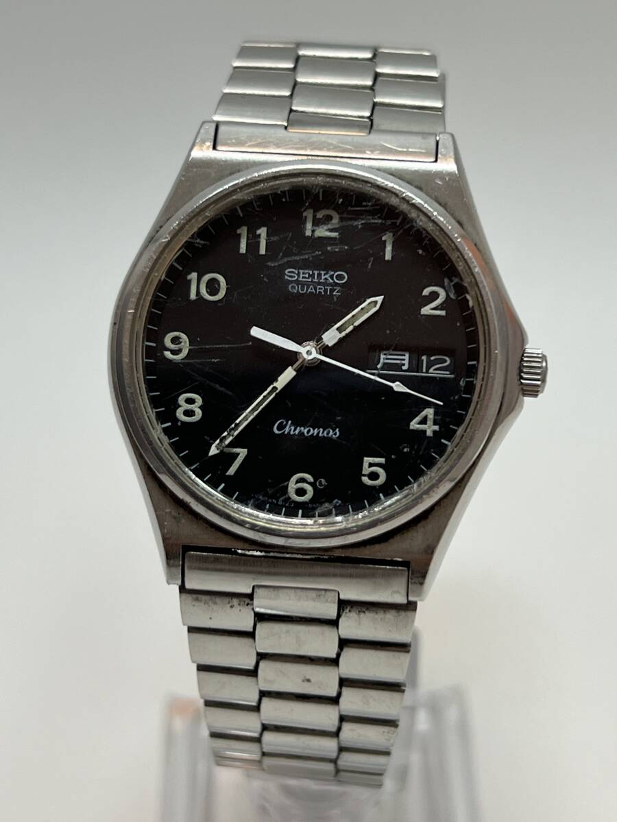 動作未確認 SEIKO セイコー クロノス 8123-6120 ラウンド シルバー ブラック 3針 デイデイト ステンレス QUARTZ メンズ 腕時計拍卖