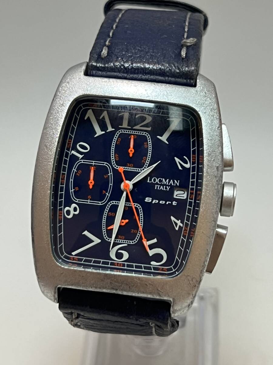 動作未確認 LOCMAN REF.487 ロックマン クロノグラフ アルミケース QZ 腕時計 メンズ ITALY ネイビー拍卖