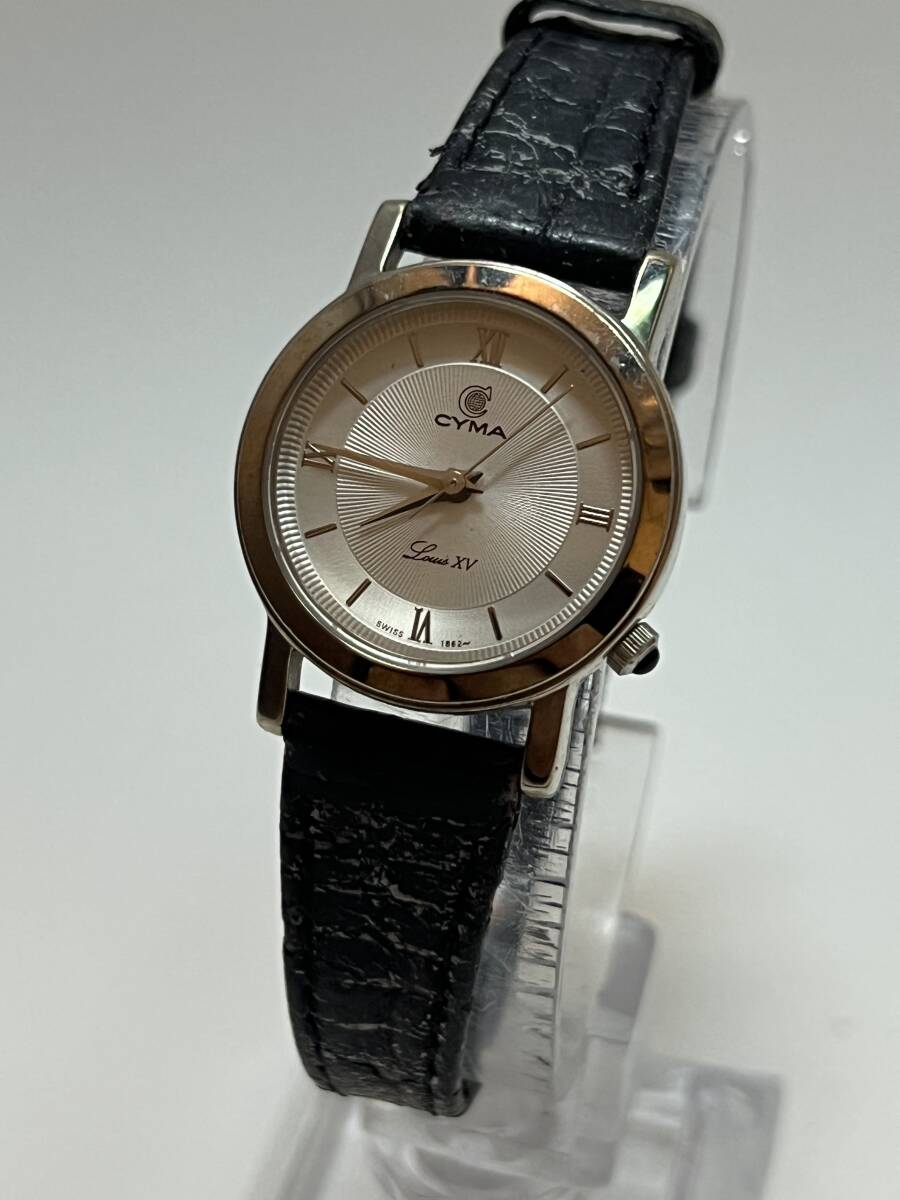 動作未確認 シーマ 726 ラウンド シルバー ローマン 3針 レザー クォーツ QUARTZ レディース 腕時計 CYMA拍卖