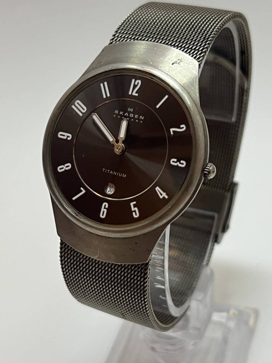 動作未確認 SKAGEN スカーゲン 533LTTM 腕時計 アナログ クオーツ 2針 カレンダー ブラック 文字盤 メンズ拍卖
