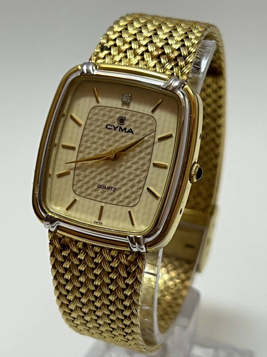 動作未確認 CYMA シーマ ゴールド 文字盤 石付 メンズ  腕時計 クオーツ 003拍卖
