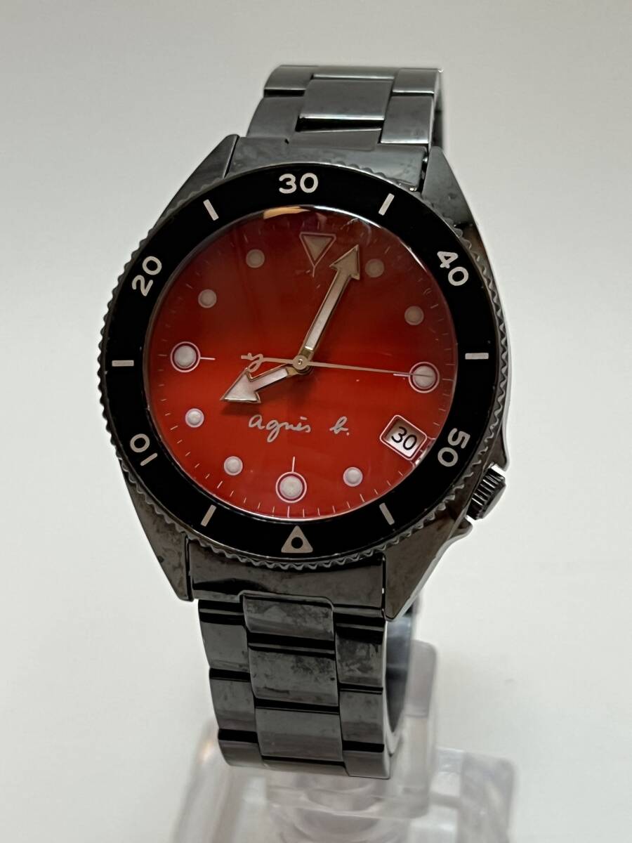 動作未確認 Agnes b. アニエスべー V742-8060 レッド文字盤 デイト アナログ QZ QUARTZ クォーツ メンズ レディース拍卖