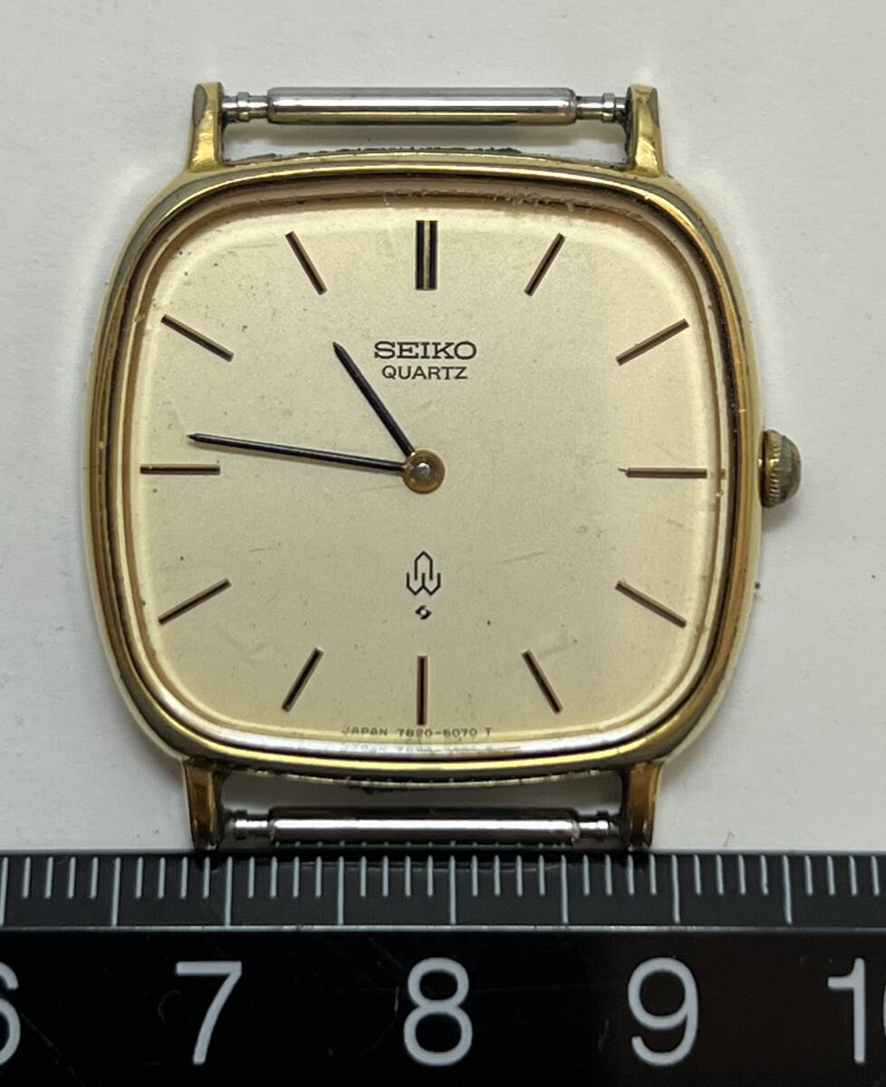 動作未確認 SEIKO セイコー クォーツ QUARTZ 金 ゴールド スクエア メンズ 腕時計 7820-5050 ステンレス 2針 フェイスのみ拍卖