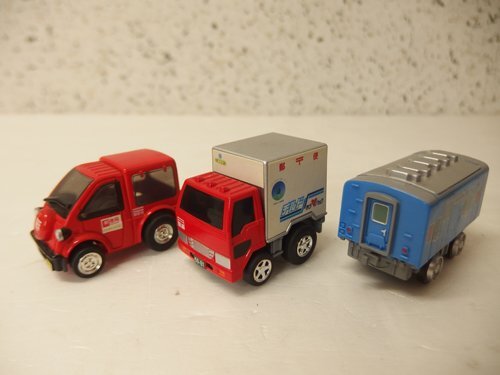 1050368a【Takara チョロQ 郵便関連 3点セット】タカラ/トラック/ダイハツ/ミゼットII/郵便局/チルド/ゆうパック/貨物列車/ミニカー/中古品拍卖