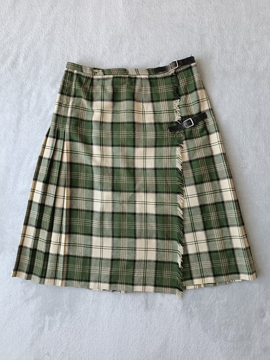 チェックプリーツ巻きスカート キルト アイルランド製 ウール ロング丈 メンズ ヴィンテージ ヨーロッパ古着 大きめ メンズサイズ グリーン拍卖