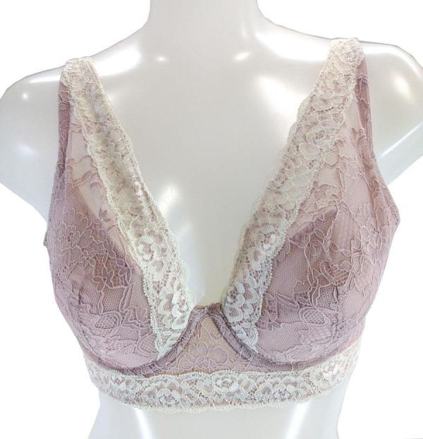 SI1778-3◆ 新品 ブラジャー ミドル丈 脇ボーン ストラップ調節 胸元レース 花柄レース バックメッシュ D85 グレイッシュローズ 送料450円拍卖