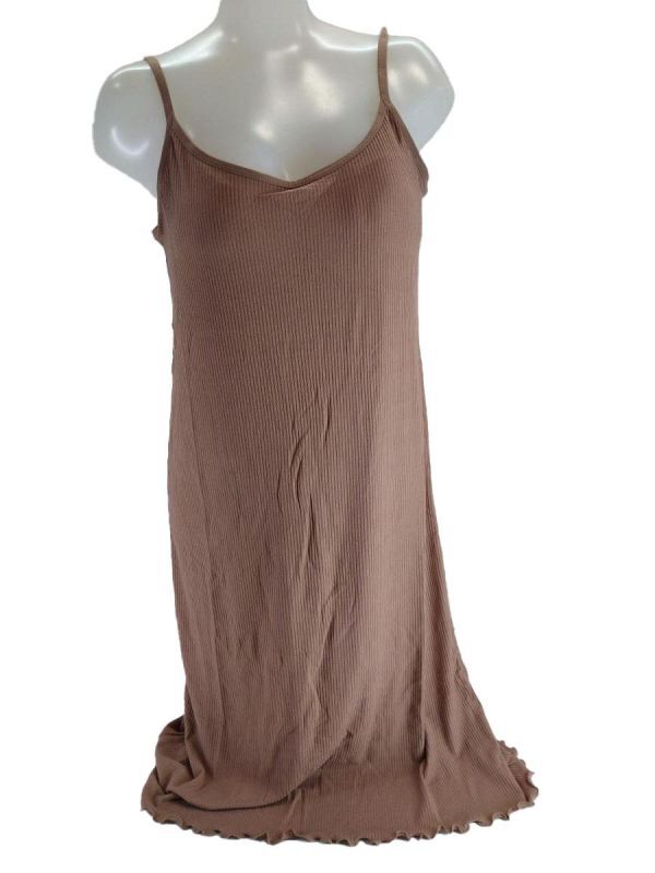 SI1827◆ 新品 スリップ ブラトップ型 ストラップ調節可 リブ生地 シンプル 無地 LLサイズ キャメル 送料450円拍卖