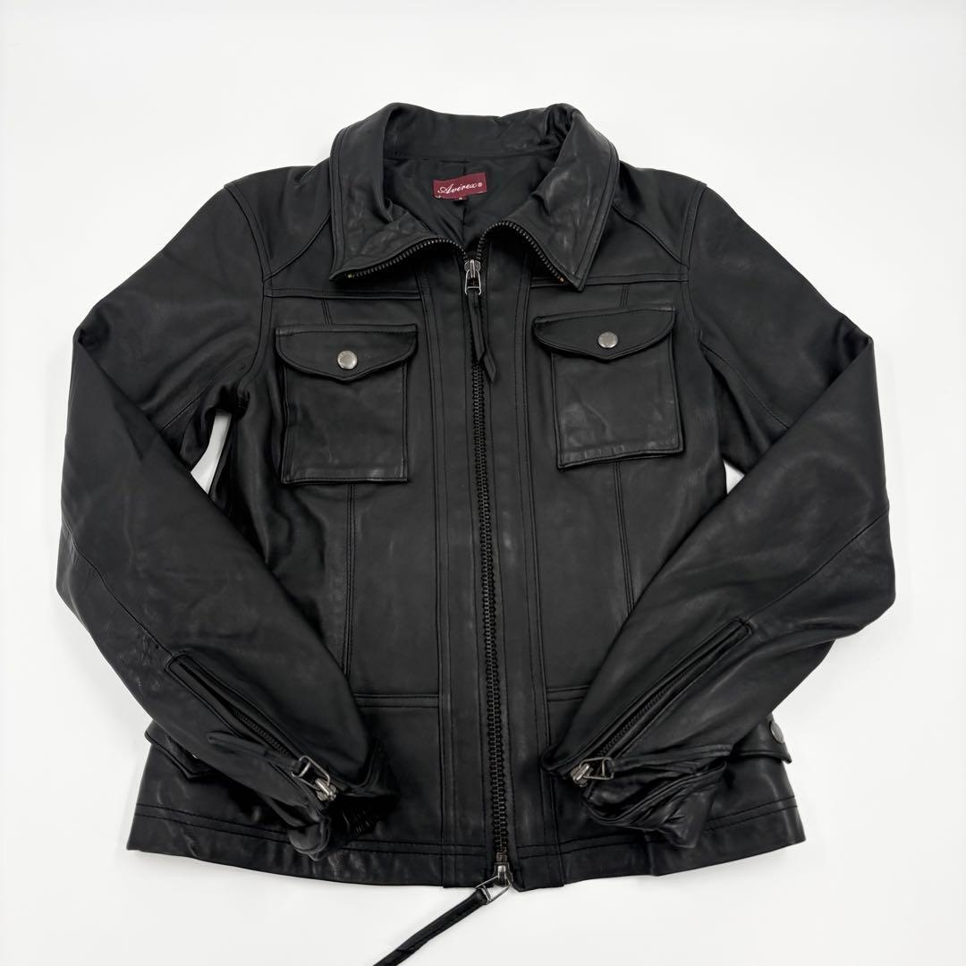 AVIREX ラムレザー ジャケット ブラック S ライダース 547 アヴィレックス拍卖
