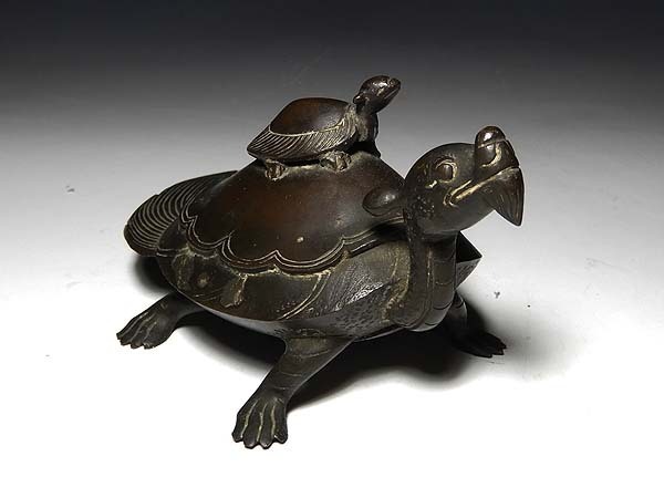 【桃】書道文房具:古銅蓑亀親子熨斗押さえ書鎮文鎮拍卖