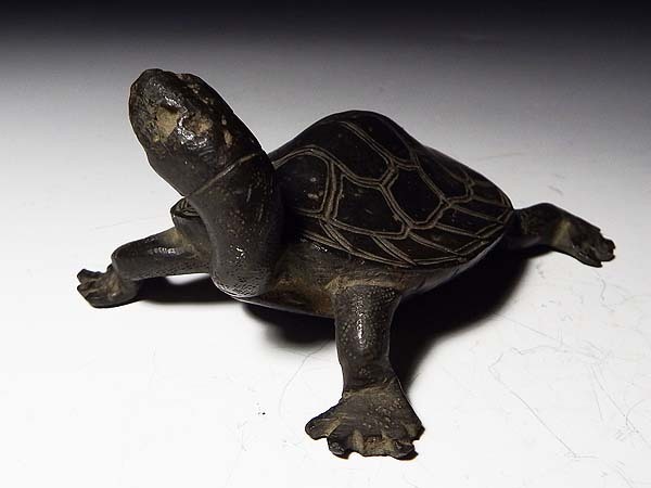 【桃】書道文房具:銅製亀書鎮文鎮  その弐拍卖