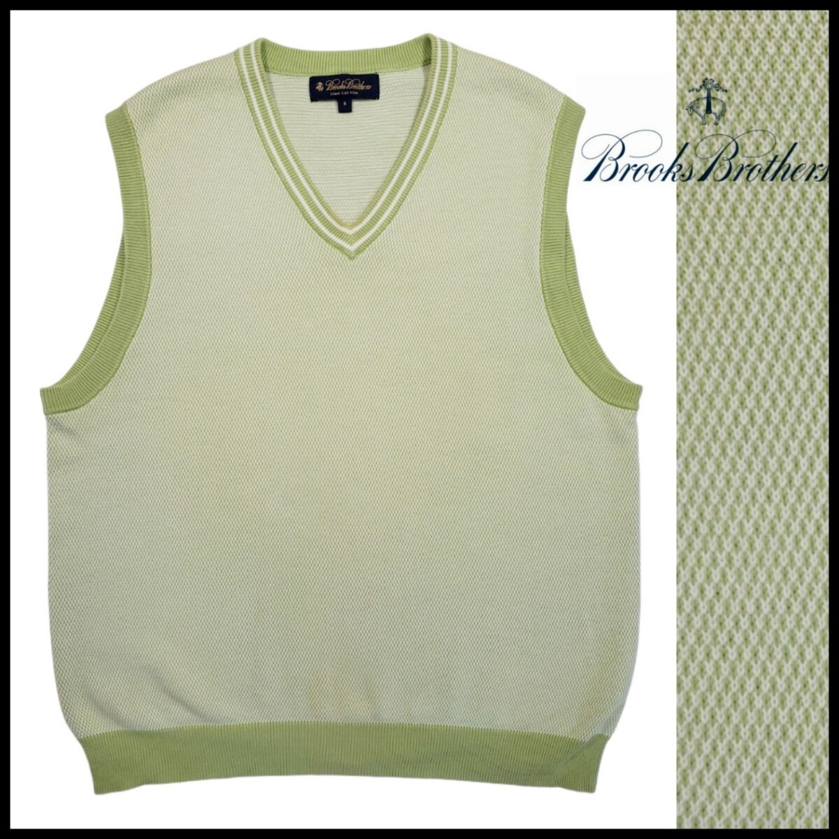 w362/ 古着 BROOKS BROTHERS ニット ベスト Sサイズ ピマコットン Vネック ブルックスブラザーズ 洗濯プレス済 ネコポス可拍卖