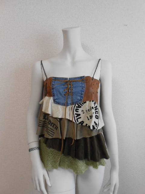 ♪即決 送料無料 新品 フリル レース ワッペン キャミソール 韓国 ファッション リメイク風 デザイン トップス カジュアル ギャル 重ね着拍卖