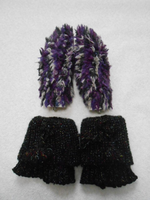 ♪ハンドメイド 手袋 アームウォーマー ハンドウォーマー レッグウォーマー 2点セット 秋冬 あったか 防寒 レディース 1点物拍卖