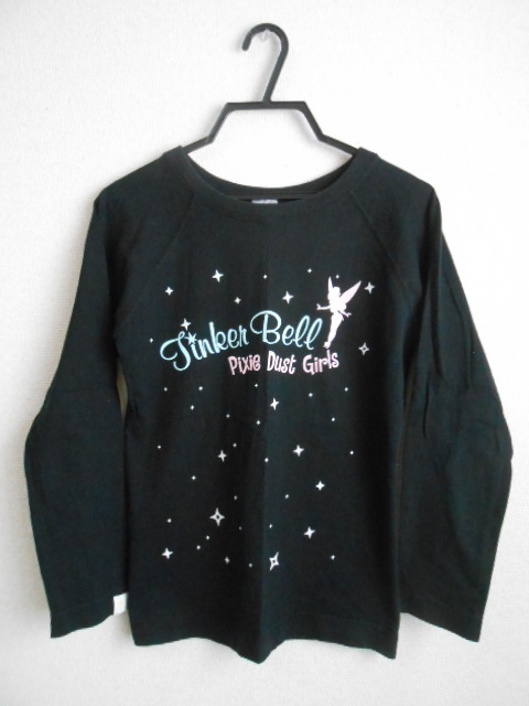 ♪美品!Disney 『ピーターパン』 ディズニー ティンカー・ベル(Tinker Bell) 少し厚手 長袖 Tシャツ 星柄 トップス M ブラック プリント拍卖