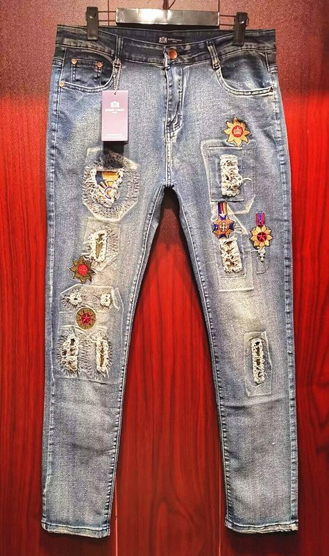 最高級*定価11万◆イタリア*ローマ発*ROBERT CAVANI/ロベルトカバーニ・ダメージ加工・豪華刺繍※デニムパンツ・ジーンズ48/L拍卖