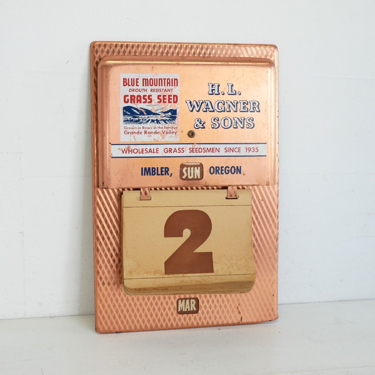 H.L.WAGNER & SONS 日めくりカレンダー 銅製 / アメリカ オレゴン州 牧草種子卸売業者 ノベルティ ディスプレイ小物 #610-20-333-528拍卖