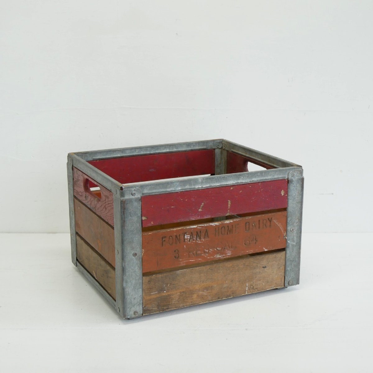 60's FONTANA ヴィンテージ ミルククレート 木箱 / アメリカ フォンタナファクトリー 牛乳運搬箱 ウッドボックス 店舗什器 #602-45-177-456拍卖