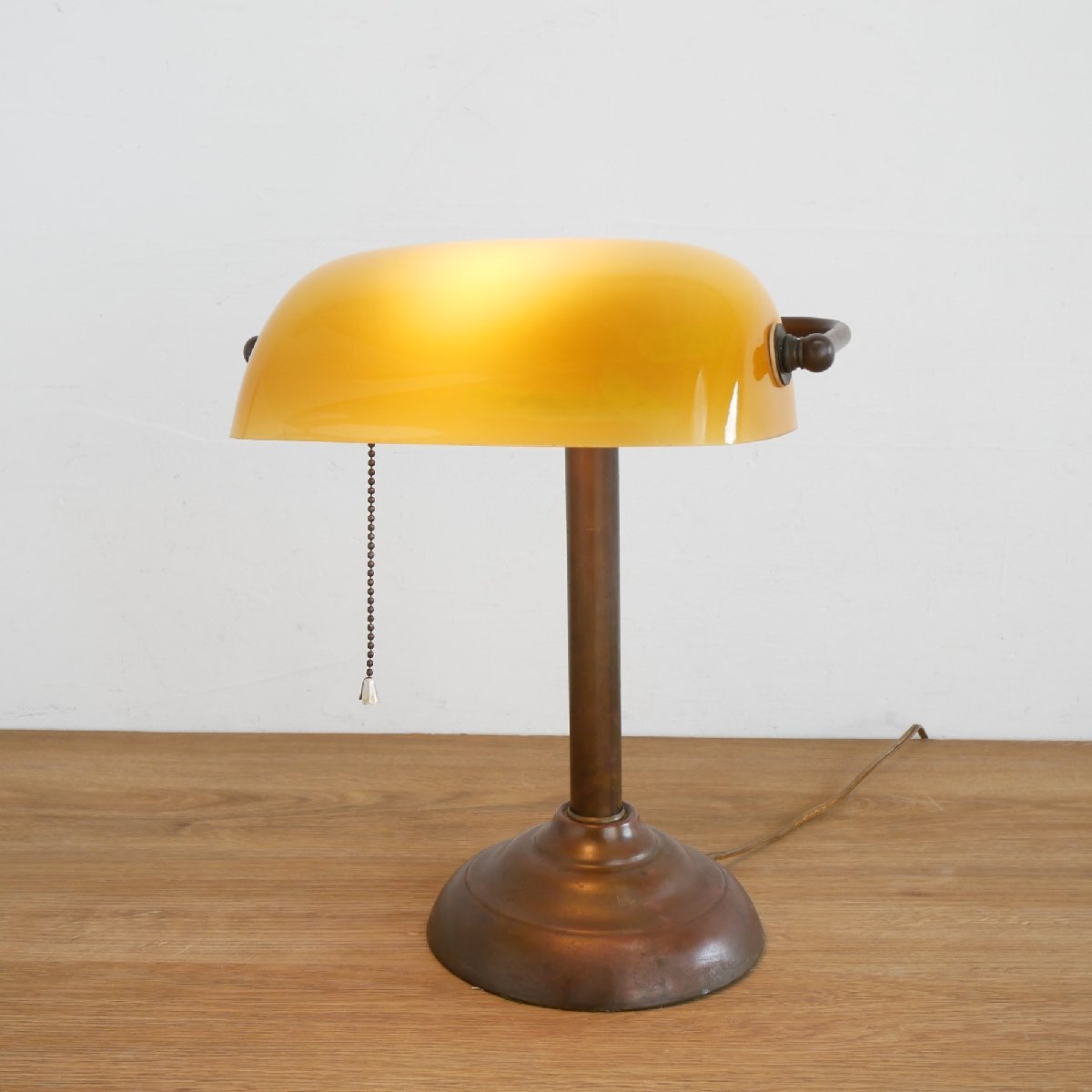 ヴィンテージ 真鍮製 バンカーズランプ / アメリカ オレンジ ガラスシェード クラシックデザイン デスクライト 卓上照明 #702-40-287-16拍卖