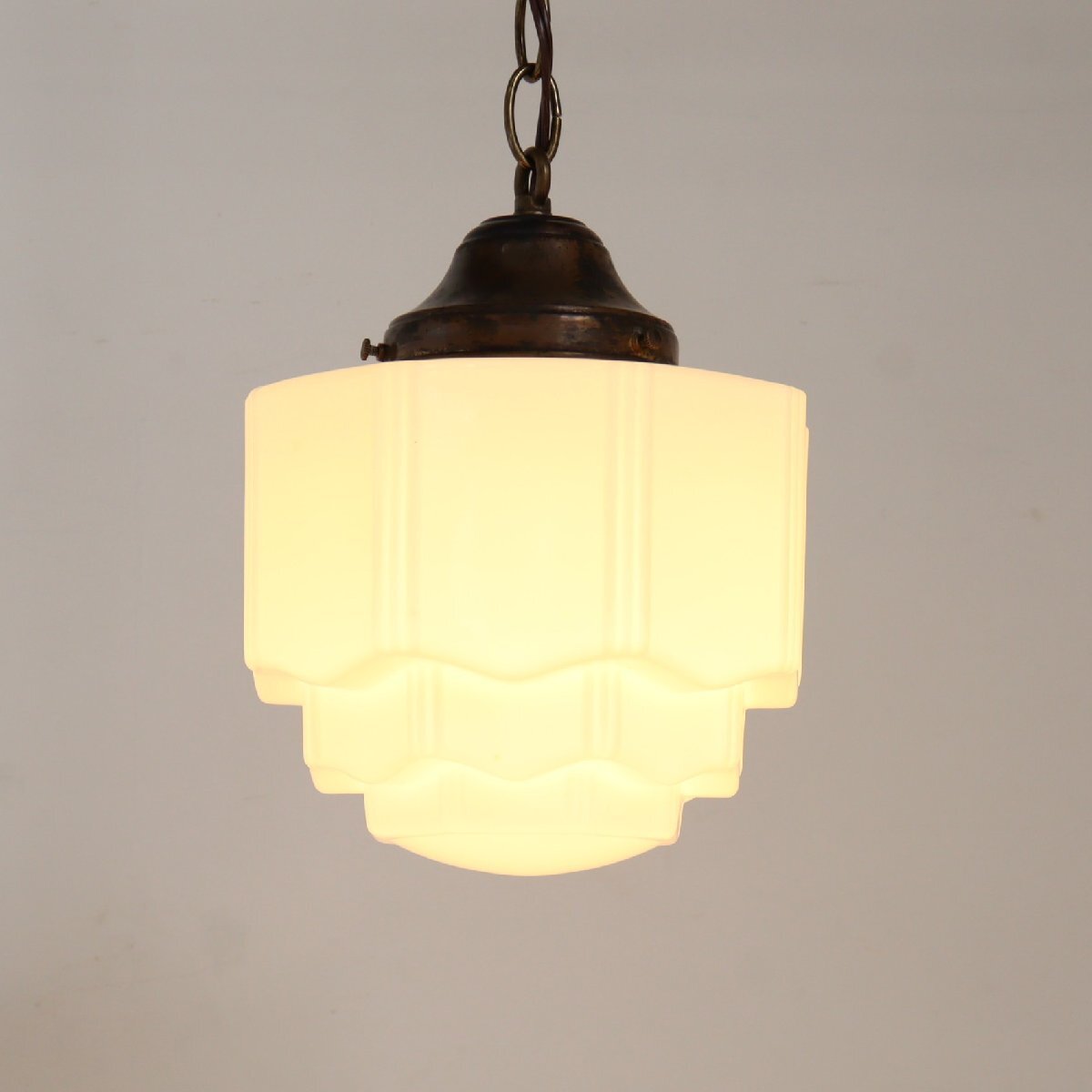 30s~50s アールデコ ミルクガラス ペンダントランプ/ヴィンテージ アンティーク 吊り下げランプ 照明 インテリア#705-40-281-374拍卖