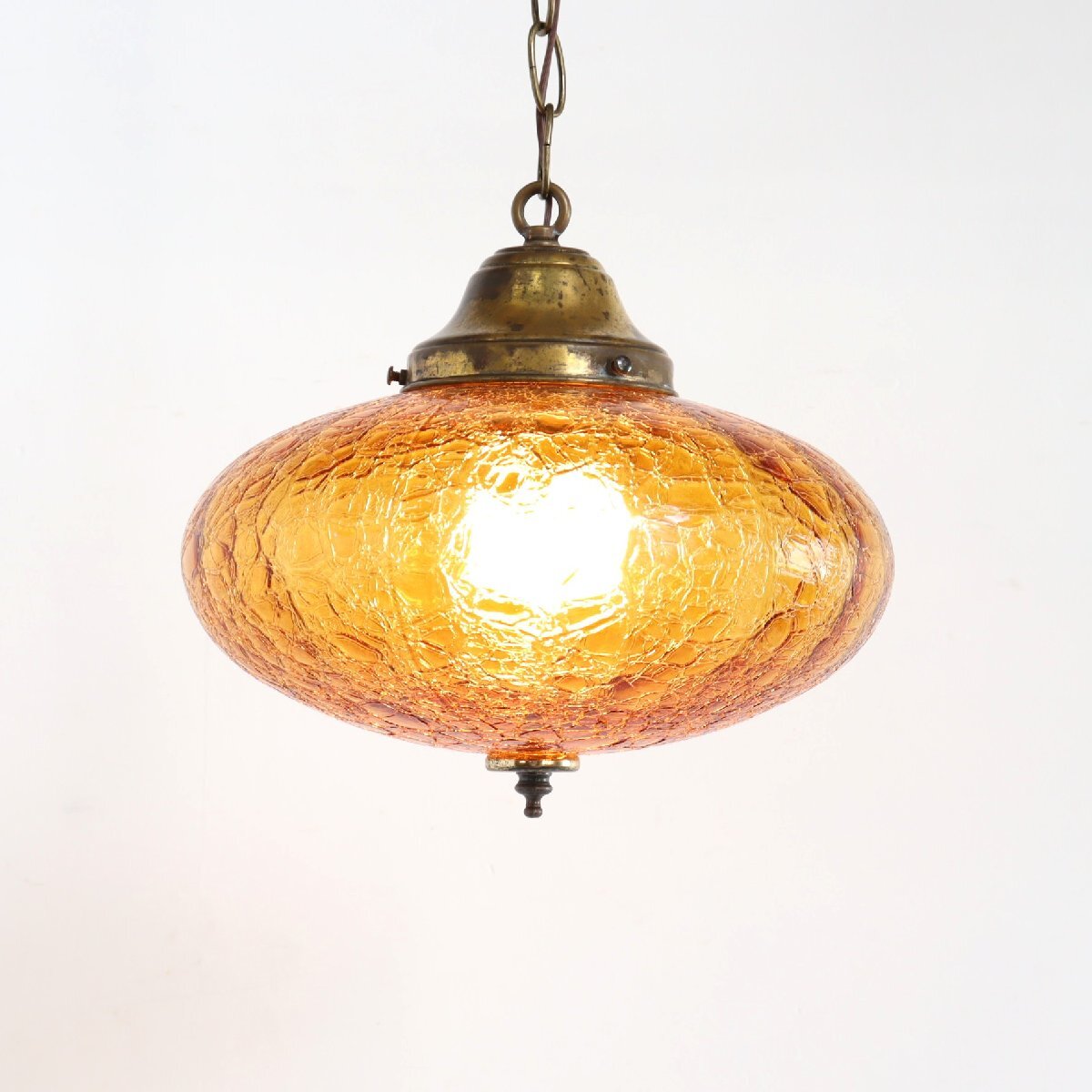 60s 70s ヴィンテージ アンバーガラス ペンダントランプ / アメリカ アンティーク 吊り下げランプ カフェ 照明#705-40-280-369拍卖