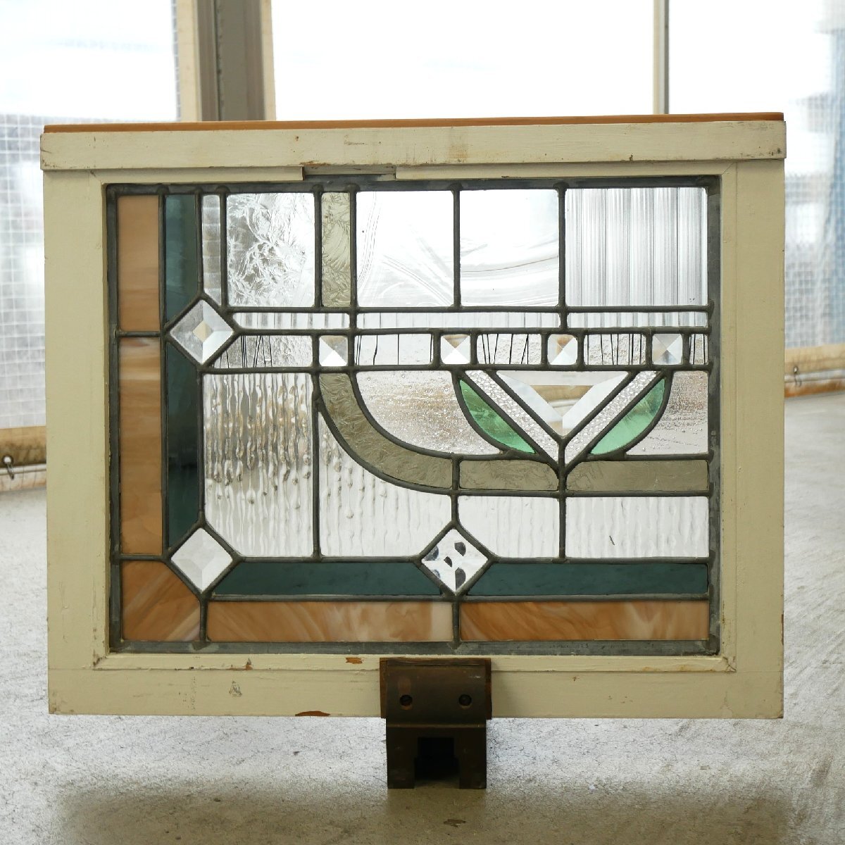 アメリカ アンティーク ステンドグラス 窓 / ヴィンテージ 建具 古材 木枠 フレーム 装飾 カントリースタイル ディスプレイ#705-60-273-695拍卖