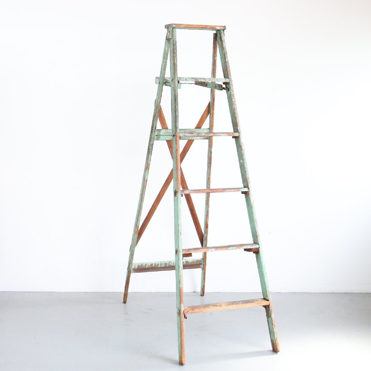 アメリカ ヴィンテージ 6段 脚立 / 木製ラダー stepladder ディスプレイ 店舗什器 ガーデニング アンティーク 雑貨#702-50-038-19拍卖