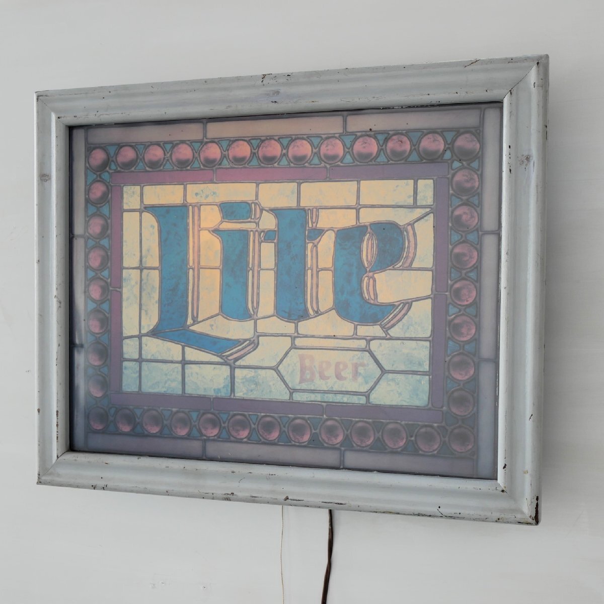 Lite Beer ライトビール アドバタイジング サイン / アメリカ ステンドグラス風 ミラー ヴィンテージ ライト付き看板 #610-25-250-571拍卖