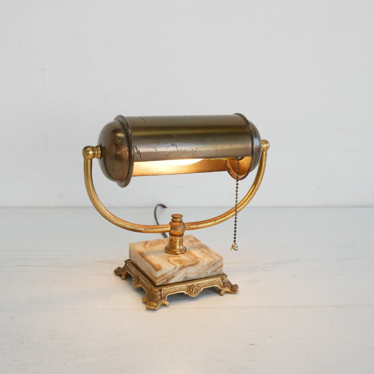 ヴィンテージ 大理石 テーブルランプ / アメリカ メタルシェード デスク照明 マーブルベース #610-35-036-449拍卖
