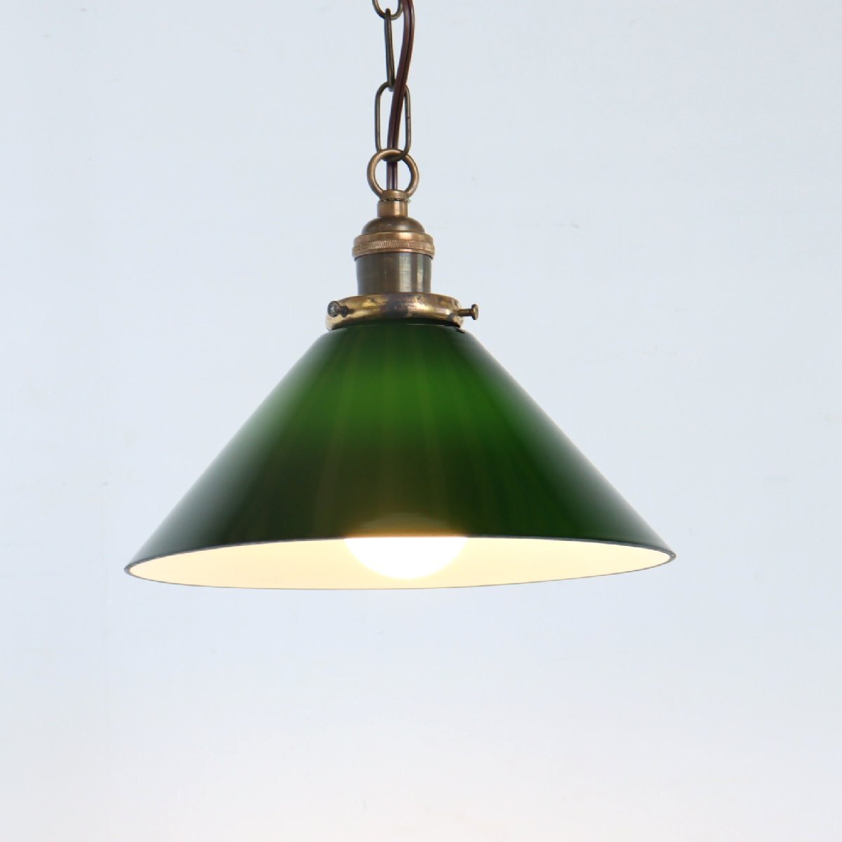 ヴィンテージ グリーンガラス ペンダントランプ/アンティーク 吊り下げランプ カフェ 照明 シーリング#702-15-266-427拍卖