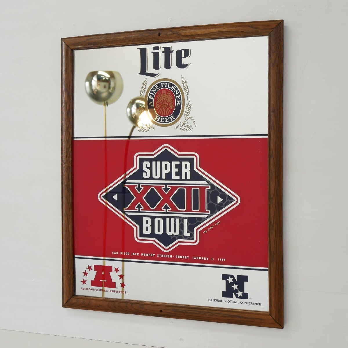 1988年 第22回スーパーボウル ヴィンテージ パブミラー / ミラーライト ビール 額装 アドバタイジング 広告 #702-36-6-73拍卖