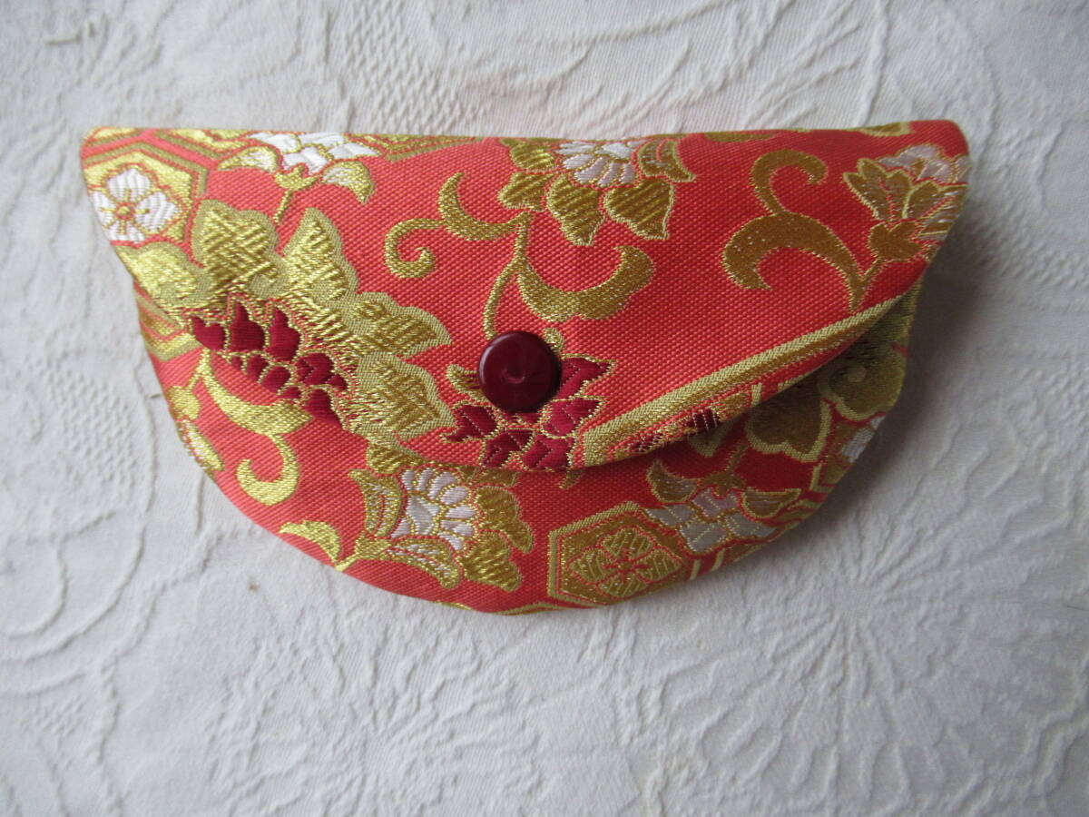 手づくり 金襴数珠ケース 数珠入れ 和風のポーチ・小物入れにも! サイズ14x8cm 濃い目ピンク地金拍卖