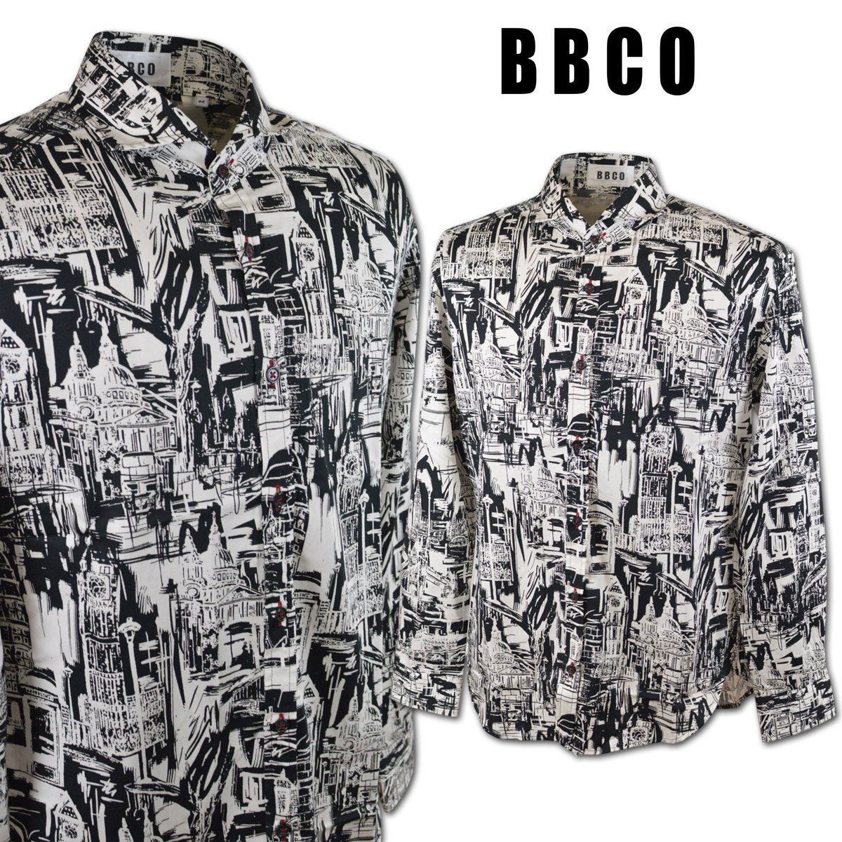 2025秋冬新作【BBCO ビビコ】メンズ 長袖シャツ LL(50) 白×黒 56-1099-01-03 アンジェロ カジュアル おしゃれ かっこいい 大きいサイズ @拍卖