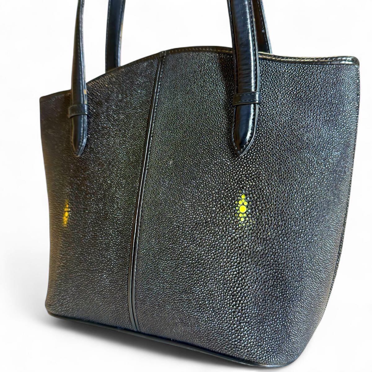 エイ革 ガルーシャ スティングレイ 本革 神の目 スターマーク トートバッグ はんどば ブラック 肩掛け エキゾチックレザー レザー 黒拍卖