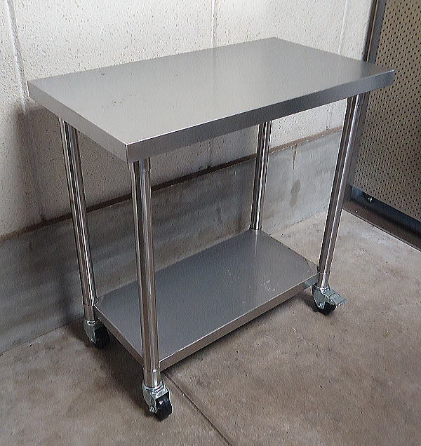 ★中古 ② 業務用 ステンレス製 360度回転式 キャスター付き 作業台 80x45x82cm 現状品 傷汚有 厨房 店舗用 倉庫 ガレージ 運搬 移動式拍卖
