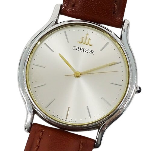 1円〜 セイコー SEIKO クレドール CREDOR 9571-8000 時計 メンズ ブランド クオーツ QZ ステンレス SS レザー ラウンド (v0091942200)拍卖