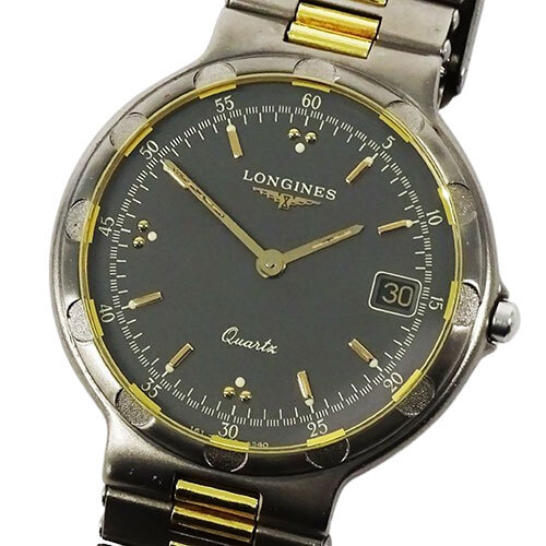 1円〜 ロンジン LONGINES コンクエスト 161-4940 時計 メンズ ブランド クオーツ QZ チタン GP ステンレス SS グレー文字盤(v0092100400)拍卖