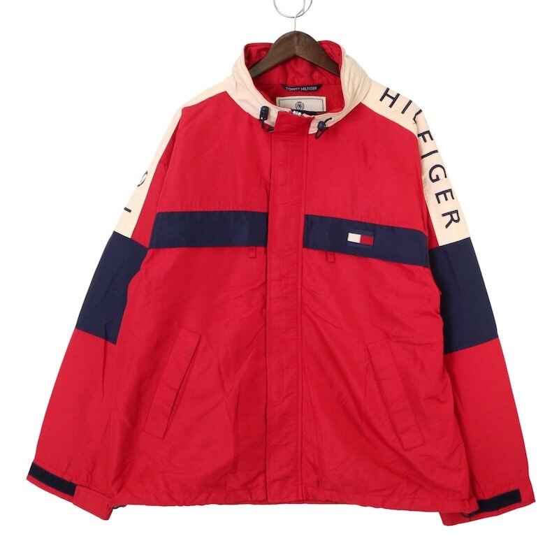 90's トミーヒルフィガー ナイロンジャケット 大きいサイズ古着 メンズUS-XLサイズ レッド系 jc-0289拍卖