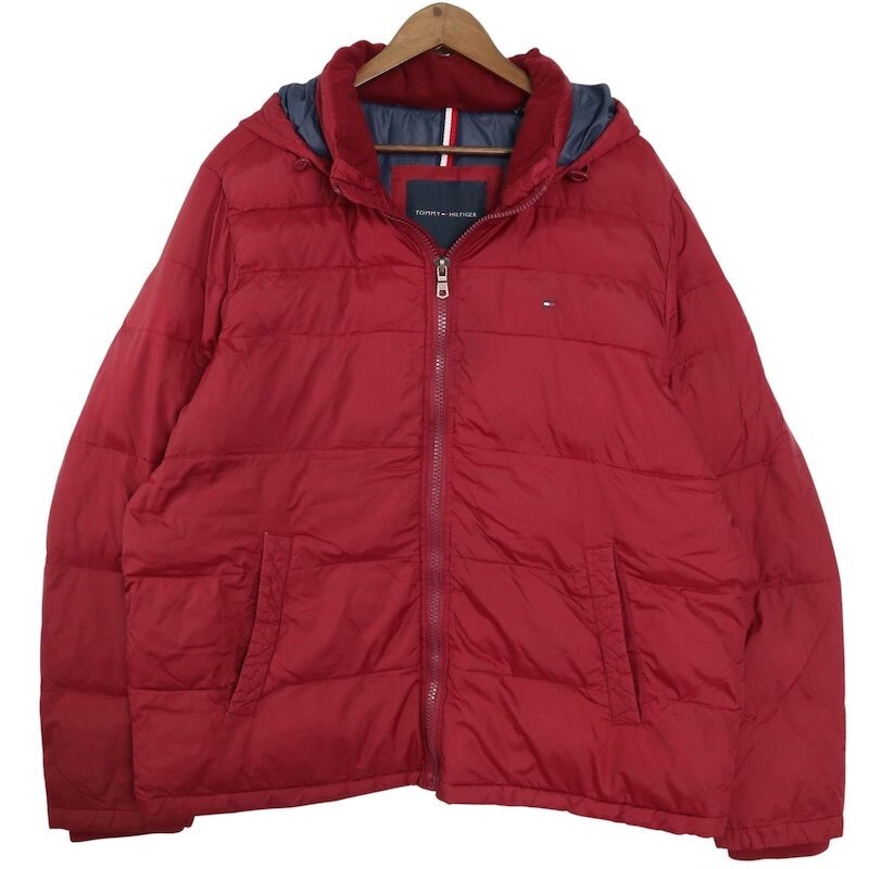 トミーヒルフィガー パッディングジャケット 大きいサイズ古着 メンズUS-XLサイズ ボルドー系 jc-0302拍卖
