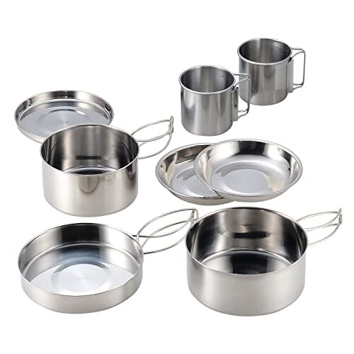 カクセー アウトドア クッカー 丸型 8点 セット ステンレス 鍋 フライパン 皿 マグカップ 直火 コンパクト収納 袋拍卖