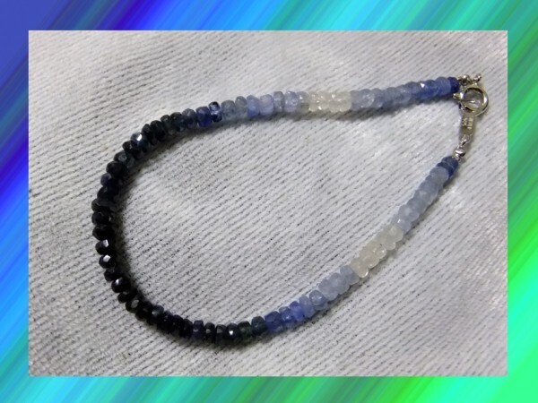 即決◆天然石◆9月の誕生石◆グラデーションブレスレット【サファイア】お揃いのネックレスあります拍卖