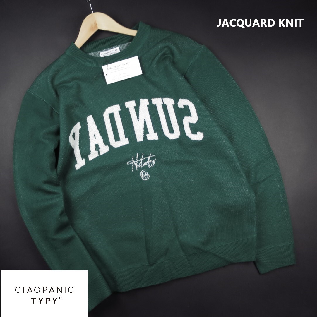 新品 ★ チャオパニック CIAOPANIC TYPY 春秋 ロゴジャガードニットプルオーバー JACQUARD KNIT 105A2 /緑/【M】拍卖