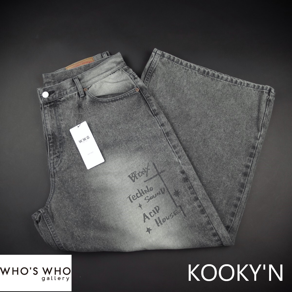 新品 ★ WHO'S WHO gallery KOOKY'N ペイント加工 ヴィンテージライク ワイドデニム 303A2 /黒 14,300拍卖