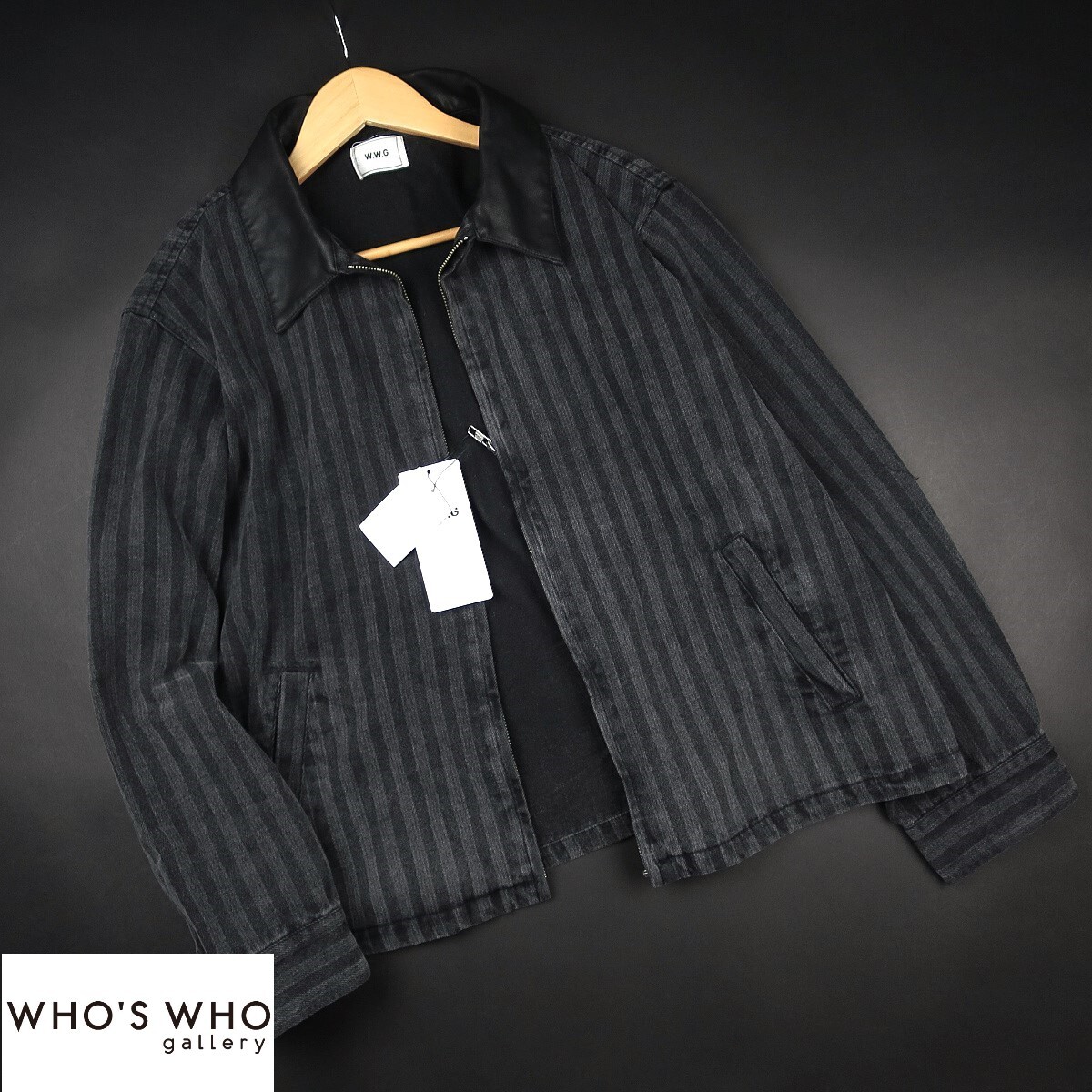 新品 ★ WHO'S WHO gallery 襟切替え ストライプデニム ジップジャケット 207A5/黒/【F】¥14,300拍卖