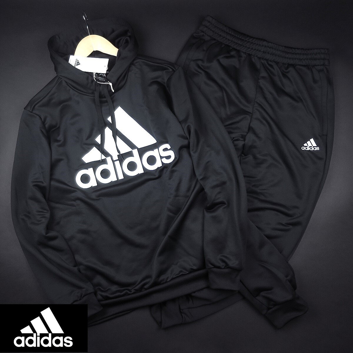 新品 ★ アディダス adidas 上下セット フレンチテリー フーディー ジョガーパンツ セットアップ T68/610黒/【L】拍卖