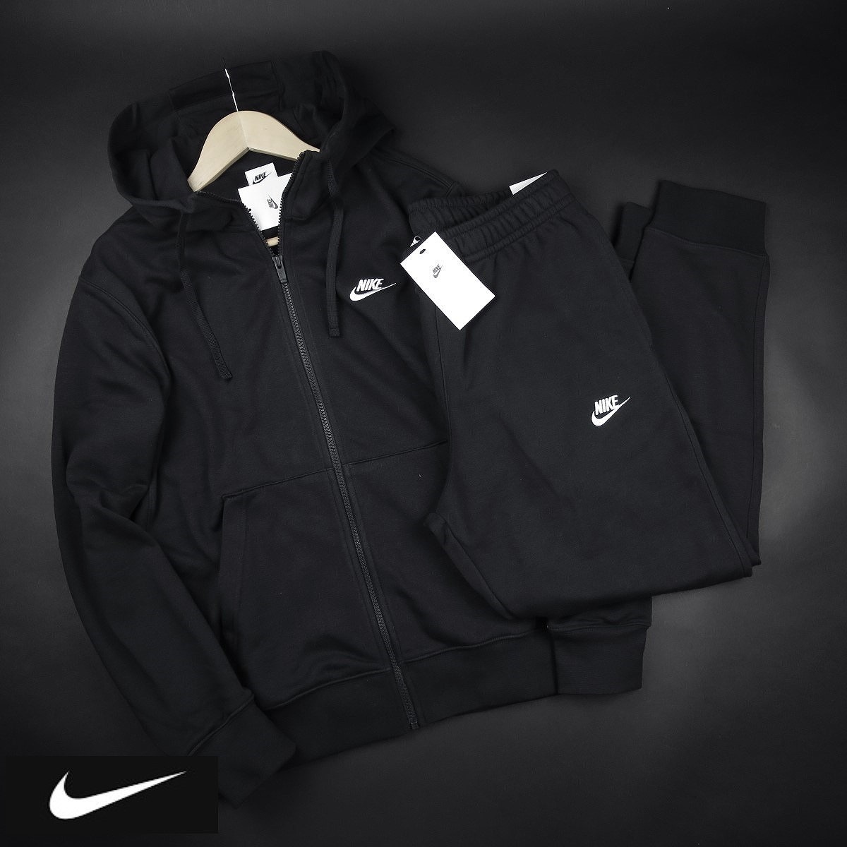 新品 ★ NIKE ナイキ フレンチテリー フルジップパーカー ジョガーパンツ セットアップ 649・680/010黒/【L】拍卖