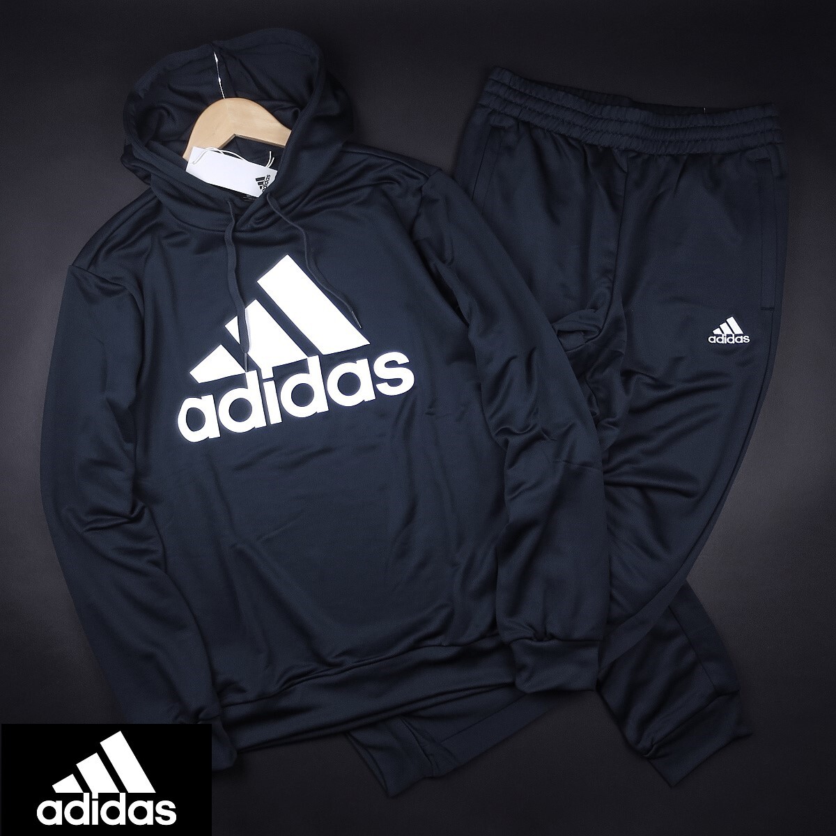 新品 ★ アディダス adidas 上下セット フレンチテリー フーディー ジョガーパンツ セットアップ T68/658紺/【XL】拍卖