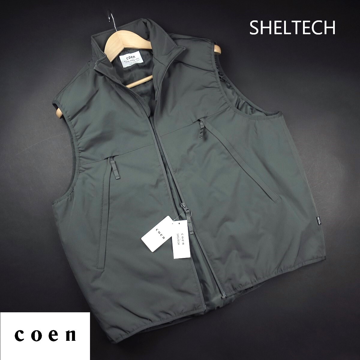 新品 ■ ユナイテッドアローズ コーエン coen SHELTECH機能付きパディングスタンドカラーベスト 154/19ダークグレー/【M】8800円 もりすん拍卖